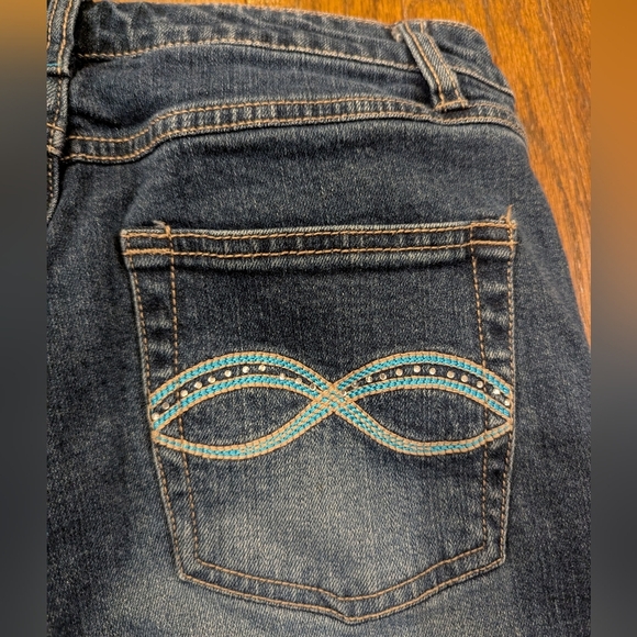 Y2K Santana Embroidered Flower Straight Leg Blue Jeans Size 28 - Picture 6 of 13